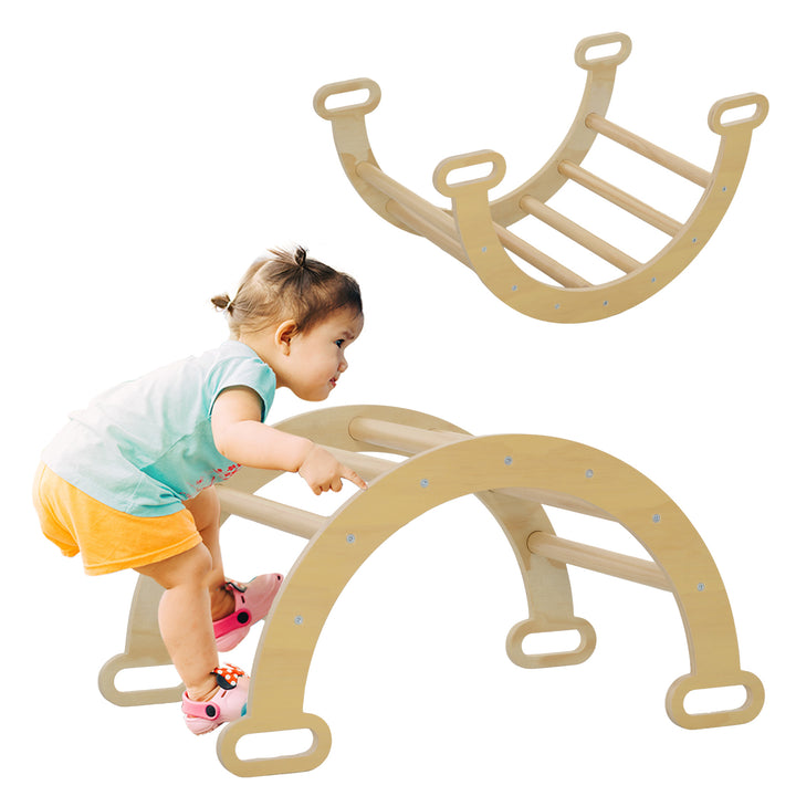 Arco de Aprendizagem para Crianças 2 em 1 Arco de Escalar para Crianças de 18-48 Meses Baloiço para Bebés Carga 50 kg 68x42x36 cm Madeira