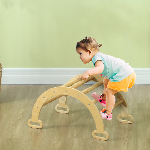 Arco de Aprendizagem para Crianças 2 em 1 Arco de Escalar para Crianças de 18-48 Meses Baloiço para Bebés Carga 50 kg 68x42x36 cm Madeira
