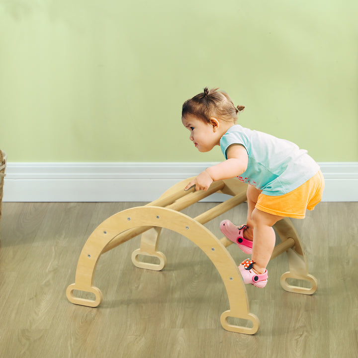 Arco de Aprendizagem para Crianças 2 em 1 Arco de Escalar para Crianças de 18-48 Meses Baloiço para Bebés Carga 50 kg 68x42x36 cm Madeira