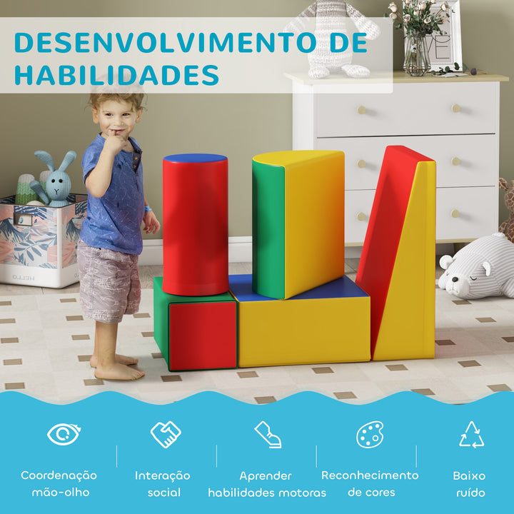 Conjunto de 5 Blocos de Psicomotricidade para Crianças Blocos de Construção Figuras de Construção Brinquedo de Aprendizagem para Escalar Gatear Multicor