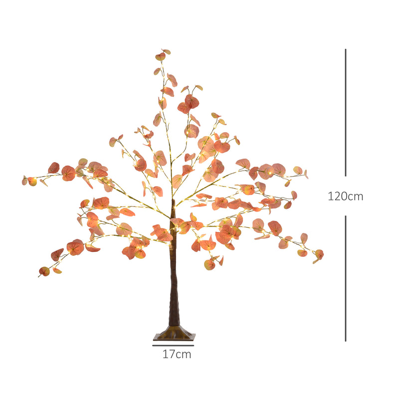 Árvore de Eucalipto Artificial 120 cm Árvore Artificial com 175 Luzes LED e Base Decoração para Interior e Exterior Laranja e Marrom