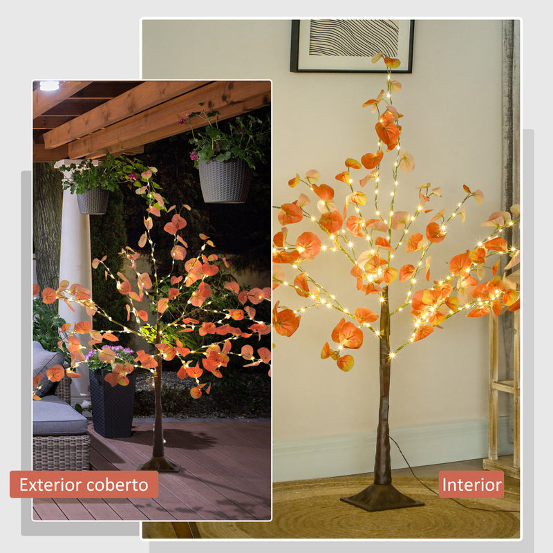 Árvore de Eucalipto Artificial 120 cm Árvore Artificial com 175 Luzes LED e Base Decoração para Interior e Exterior Laranja e Marrom