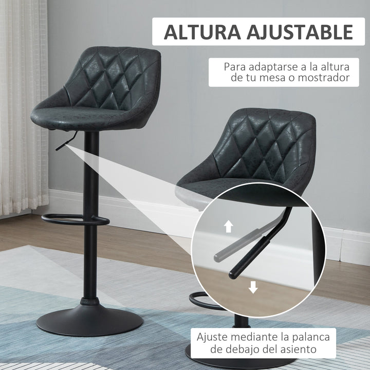 Conjunto de 2 Bancos de Bar Giratórios com Altura Ajustável Bancos Altos Moderno de Cozinha com Base Redonda e Apoio para os Pés 51,5x48x83-104cm Preto