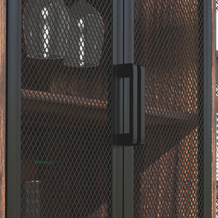 Aparador de Cozinha Industrial Móvel de Armazenamento de Garrafas com 6 Prateleiras Abertas Suporte para Copos e Prateleira Ajustável para Bar Sala Cozinha 120x40x76 cm Castanho Rústico