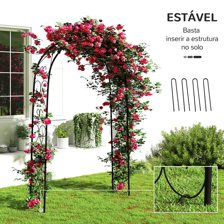 Arco de Jardim de Aço para Decoração Arco de Casamento Desenho Espiral de Coração para Plantas Trepadeiras para Decoração de Pátio Exterior 125x37x230 cm Preto