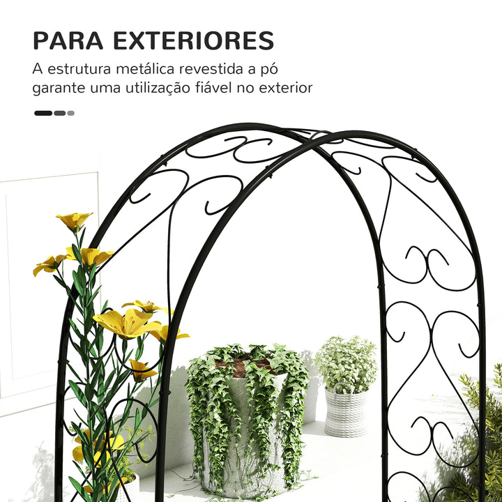 Arco de Jardim de Aço para Decoração Arco de Casamento Desenho Espiral de Coração para Plantas Trepadeiras para Decoração de Pátio Exterior 125x37x230 cm Preto