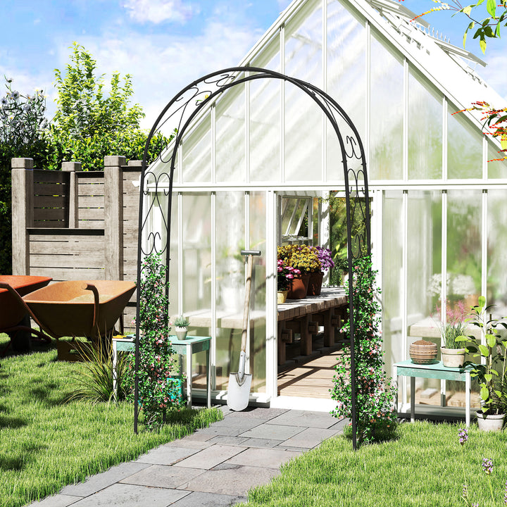 Arco de Jardim de Aço para Decoração Arco de Casamento Desenho Espiral de Coração para Plantas Trepadeiras para Decoração de Pátio Exterior 125x37x230 cm Preto