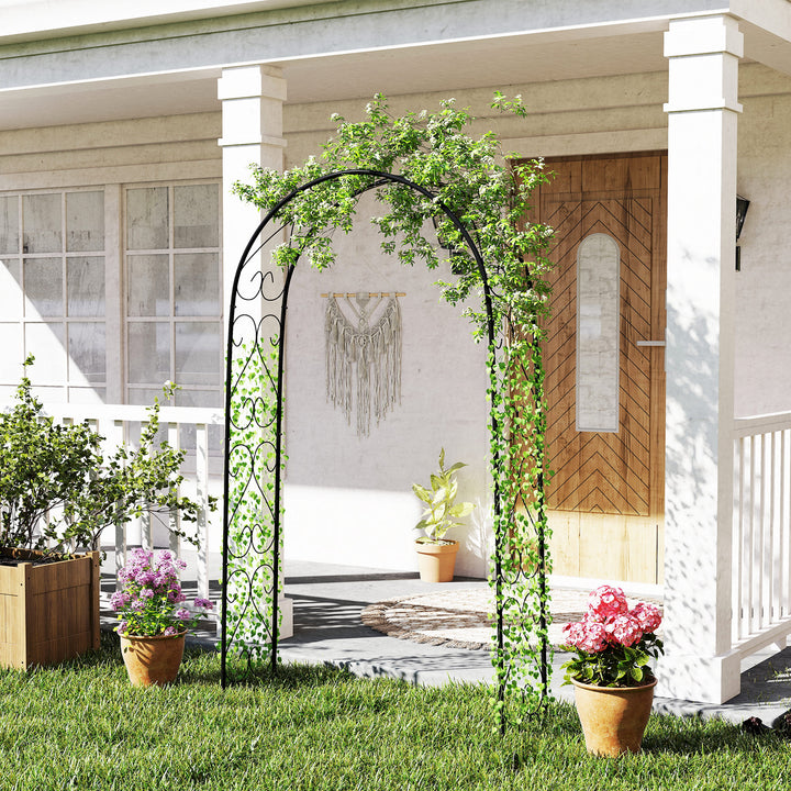 Arco de Jardim de Aço para Decoração Arco de Casamento Desenho Espiral de Coração para Plantas Trepadeiras para Decoração de Pátio Exterior 125x37x230 cm Preto