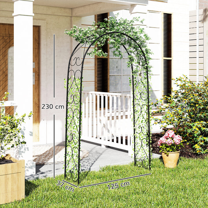 Arco de Jardim de Aço para Decoração Arco de Casamento Desenho Espiral de Coração para Plantas Trepadeiras para Decoração de Pátio Exterior 125x37x230 cm Preto