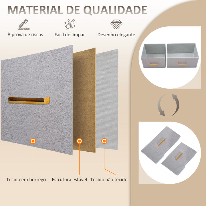 Cómoda com 9 Gavetas Estofada em Borreguito Cómoda de Tela com Estrutura de Aço Cómoda para Dormitório Corredor 100x30x99 cm Cinzento