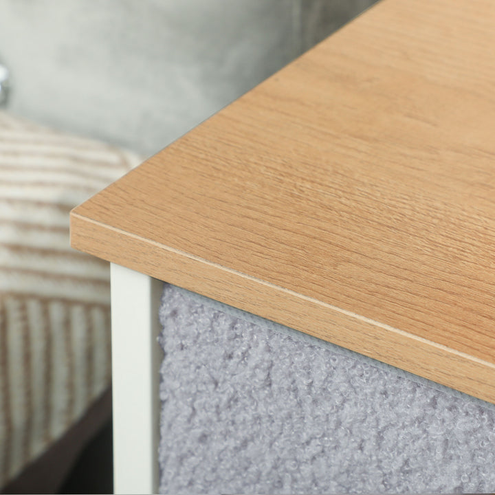 Cómoda com 9 Gavetas Estofada em Borreguito Cómoda de Tela com Estrutura de Aço Cómoda para Dormitório Corredor 100x30x99 cm Cinzento