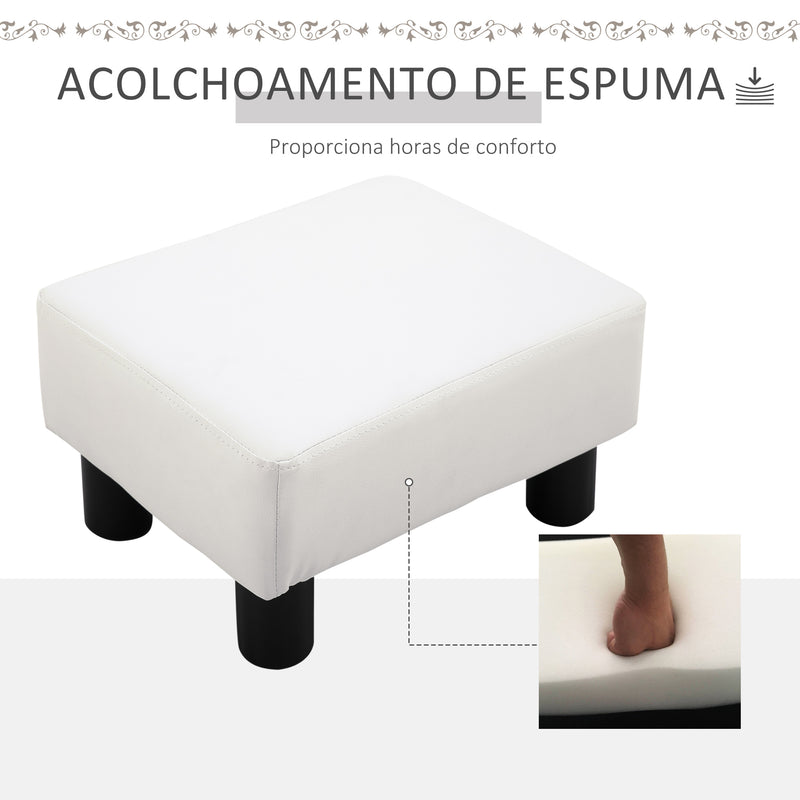 Apoio para os Pés Octomano Banco Pequeno Estofado em Pele Sintética com Assento Acolchoado de Espuma e Pés de Plástico para Sala de Estar Dormitório 40x30x24 cm Branco