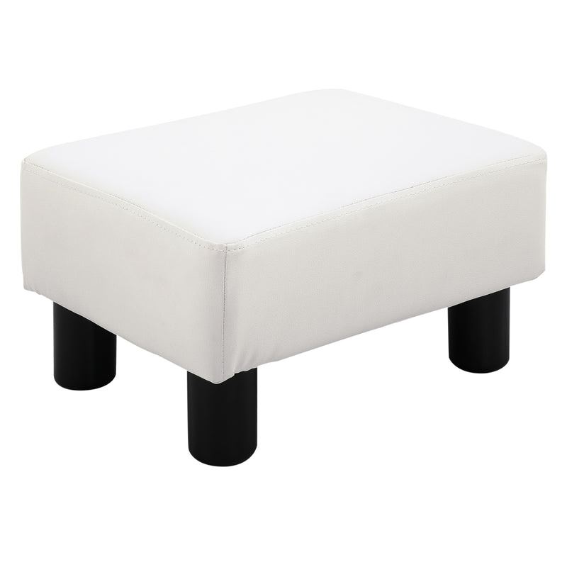 Apoio para os Pés Octomano Banco Pequeno Estofado em Pele Sintética com Assento Acolchoado de Espuma e Pés de Plástico para Sala de Estar Dormitório 40x30x24 cm Branco