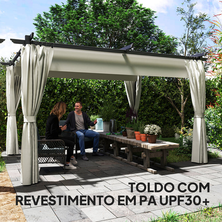 Pérgola com Teto Retrátil 3,9x3x2,2 m Pérgola de Alumínio com Paredes Laterais Tecido de Poliéster Anti UV Resistente a Água Pérgola para Jardim Pátio Creme