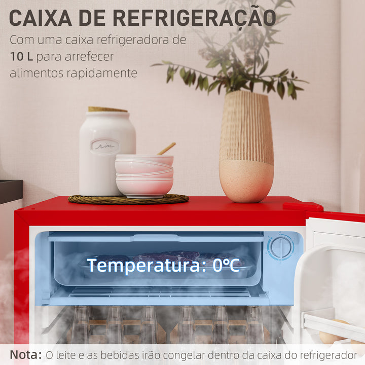 Mini Frigorífico 91L de Capacidade Frigorífico Elétrico Pequeno com Prateleira Ajustável Compartimento Congelador e Porta Reversível Silencioso 41dB 47,5x44,2x84 cm Vermelho