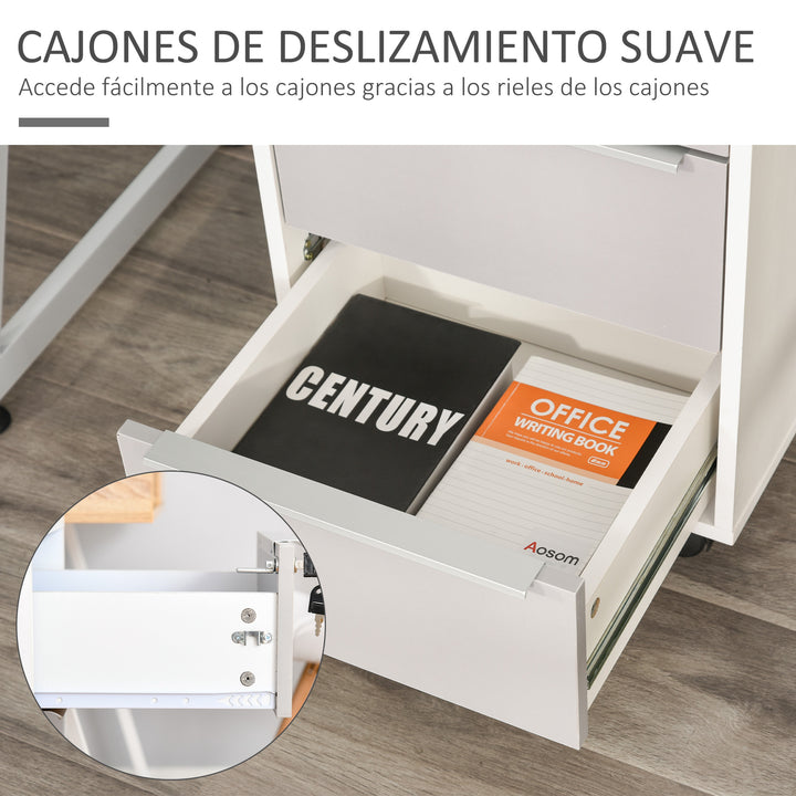 Armário de arquivo móvel para escritório com 3 gavetas Rodas de trava 40x40x63,5 cm Branco e cinza