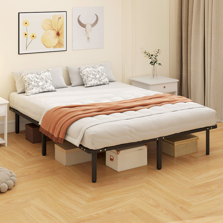 Estrutura de Cama 160x200 cm Altura 26 cm Plataforma de Aço com Espaço de Armazenamento Abaixo e Ripas de Álamo Fácil de Montar Carga 350 kg Preto