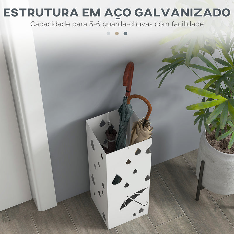 HOMOM Suporte para Guarda-Chuvas Branco com 4 Ganchos e Bandeja de Gotejamento Amovível Porta Guarda-Chuvas para Corredor Entrada 15,5x15,5x41 cm Branco