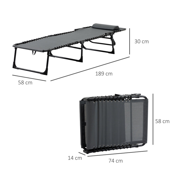 Espreguiçadeira Dobrável Espreguiçadeira de Jardim com Encosto Ajustável Apoio para a Cabeça Acolchoado Bolso Lateral e Estrura de Aço 185x58x30 cm Cinza