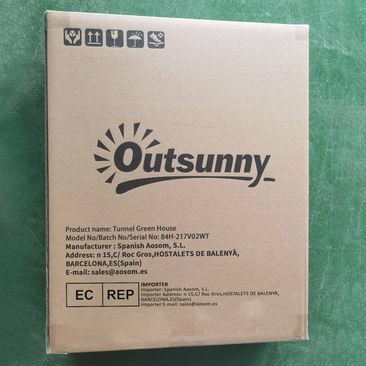 Estufa tipo Túnel 6x3x2 m Estufa de Exterior com 8 Janelas Cobertura de PE Anti UV e Porta Enrolável com Fecho de Correr Paredes Laterais com Malha Branco
