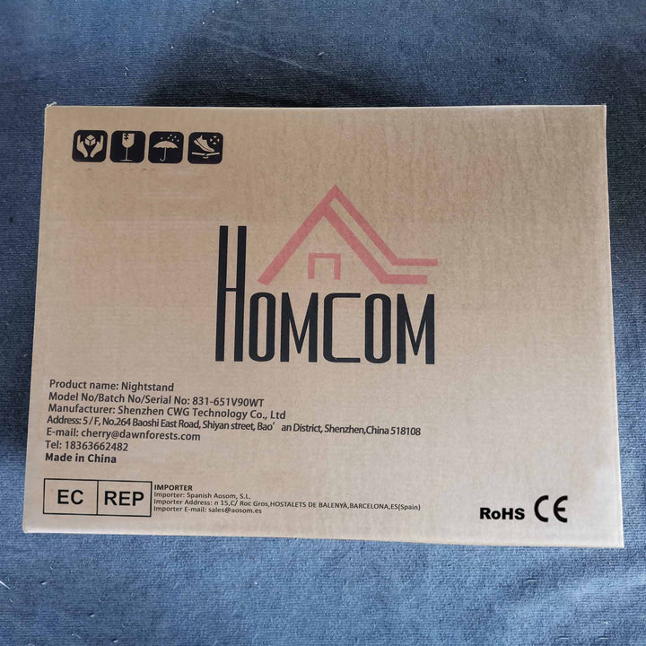 Mesa de Cabeceira com Luz LED Mesa de Cabeceira com Painel de Alto Brilho 2 Gavetas e Controlo Remoto para Sala de Estar Dormitório 45x35x52 cm Branco