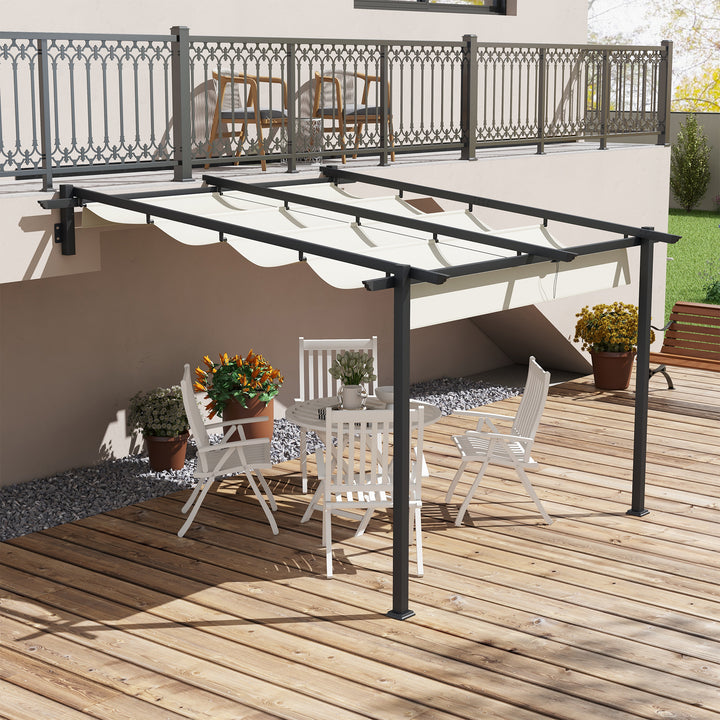 Pérgola de Parede 3x3 m Pérgola de Jardim com Teto Retrátil de Poliéster e Estrutura de Aço para Festas Casamentos Creme e Cinza Escuro