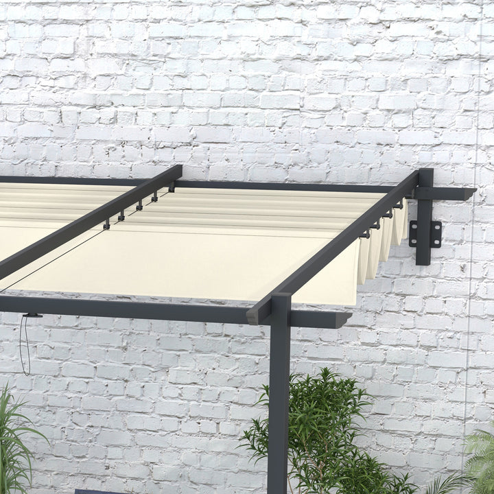 Pérgola de Parede 3x3 m Pérgola de Jardim com Teto Retrátil de Poliéster e Estrutura de Aço para Festas Casamentos Creme e Cinza Escuro