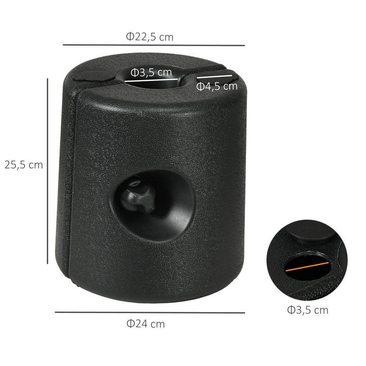 Conjunto de 4 Pesos para Tendas Dobráveis Suportes Enchivel com 9,5 kg de Água ou 12 kg de Areia com Maçanetas de Fixação Ø24x25,5 cm Preto