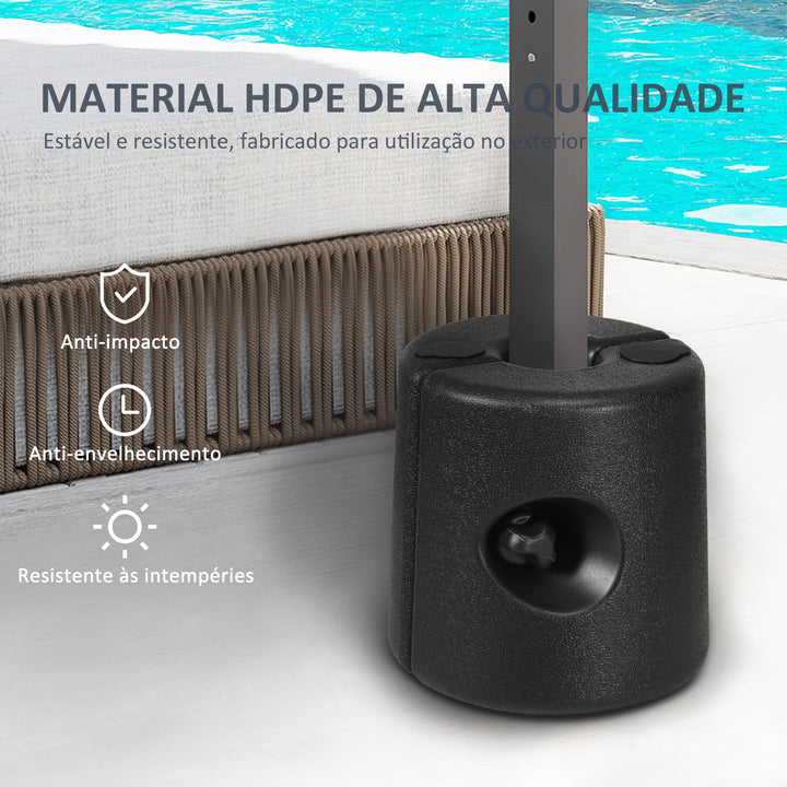 Conjunto de 4 Pesos para Tendas Dobráveis Suportes Enchivel com 9,5 kg de Água ou 12 kg de Areia com Maçanetas de Fixação Ø24x25,5 cm Preto
