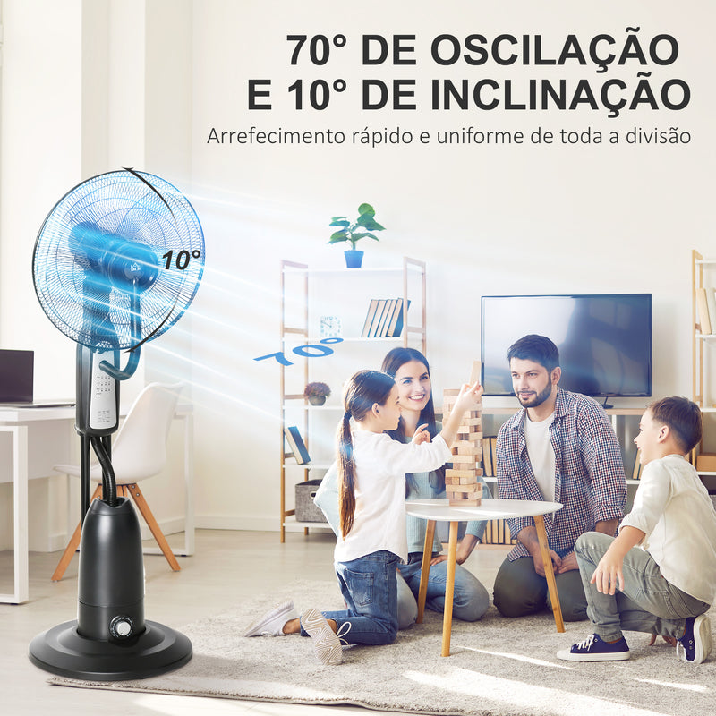 Ventoinha Nebulizadora Ventoinha com Água Oscilante 90W com Controlo Remoto 3 Modos 3 Velocidades Temporizador 7,5h e Depósito de Água 2,8L Ø44,5x120 cm Preto