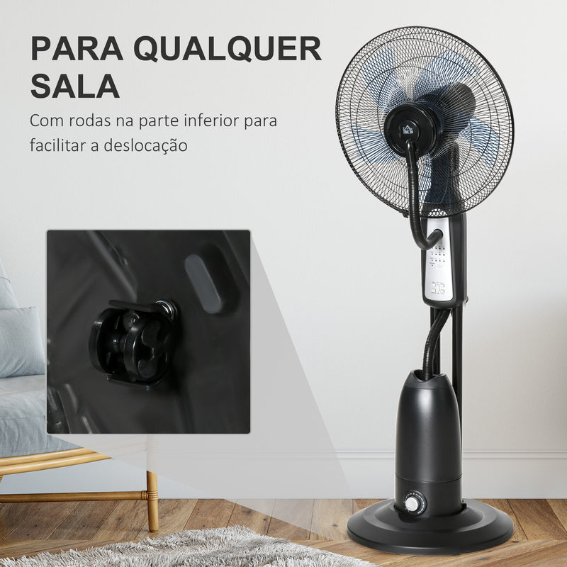 Ventoinha Nebulizadora Ventoinha com Água Oscilante 90W com Controlo Remoto 3 Modos 3 Velocidades Temporizador 7,5h e Depósito de Água 2,8L Ø44,5x120 cm Preto