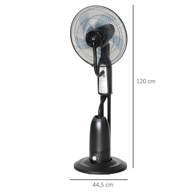 Ventoinha Nebulizadora Ventoinha com Água Oscilante 90W com Controlo Remoto 3 Modos 3 Velocidades Temporizador 7,5h e Depósito de Água 2,8L Ø44,5x120 cm Preto