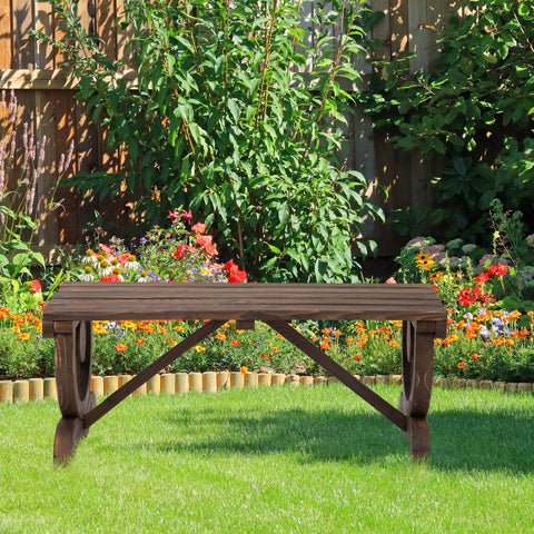 Banco de Jardim de 2 Lugares Banco de Madeira com Rodas Decorativas Estilo Rústico Capacidade 250 kg para Pátio Terraço Varanda 98x50x39,5 cm Castanho Rústico