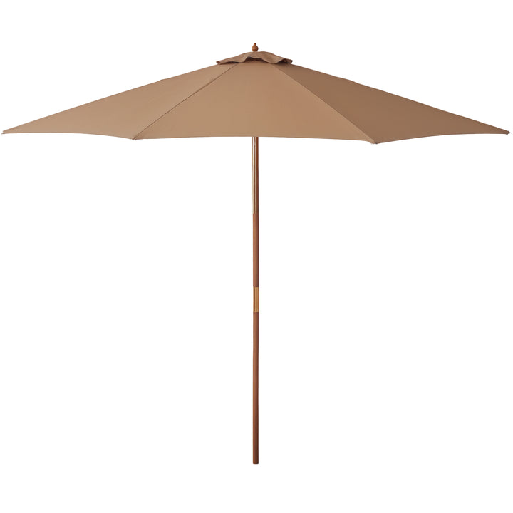 Chapéu de Sol de Jardim Ø300x250 cm com Sistema de Poleia Teto Ventilado e Mastro Desmontável de Madeira para Terraço Pátio Exterior Caqui