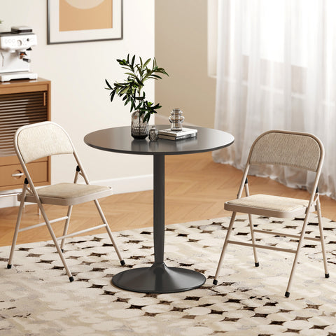 Conjunto de 2 Cadeiras Dobráveis Cadeiras Dobráveis com Encosto e Estrutura de Aço para Sala de Estar Escritório Estúdio 45x46x78 cm Bege