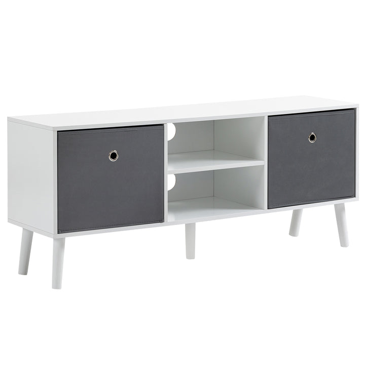 Móvel de TV para Televisores de até 50 Polegadas Móvel de Sala de Estar Moderno com 2 Gavetas de Tecido 2 Prateleiras Abertas e Orifício Passa Cabos 110x29x46,5cm Branco e Cinza