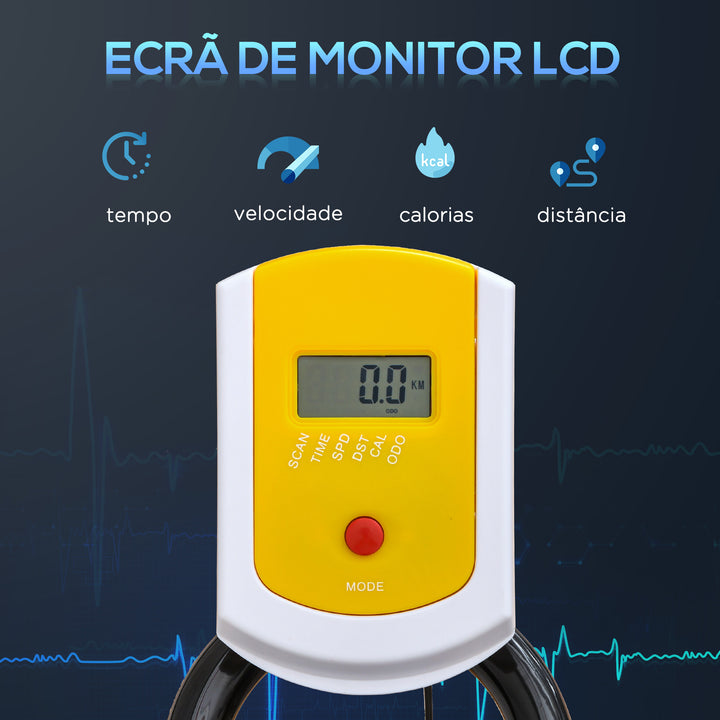 Bicicleta Estática com Resistência Ajustável Bicicleta Fitness com Ecrã LCD Rodas Guiador e Assento Ajustáveis para Casa Ginásio 45,5x100x101-113 cm Amarelo e Preto