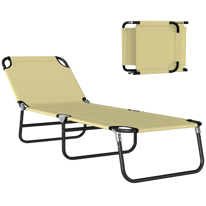 Espreguiçadeira dobrável reclinável com ângulo ajustável de 3 posições para exterior carga 120 kg 190x56x28 cm Creme
