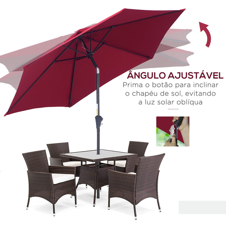 Sombrinha Guarda-Sol Reclinável com Manivela de Alumínio com Tela de Poliéster para Jardím Pátio Terraço - F270x235 cm