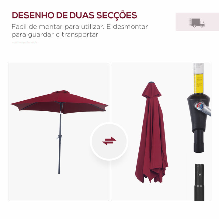 Sombrinha Guarda-Sol Reclinável com Manivela de Alumínio com Tela de Poliéster para Jardím Pátio Terraço - F270x235 cm