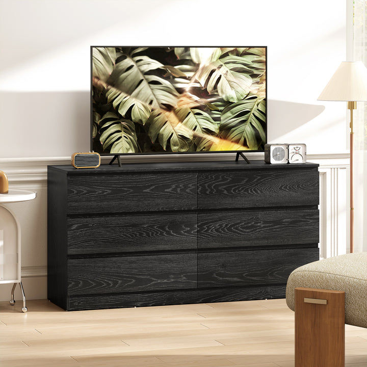 Cómoda com 6 Gavetas Estilo Moderno 140x40x71 cm Preto com Efeito Madeira