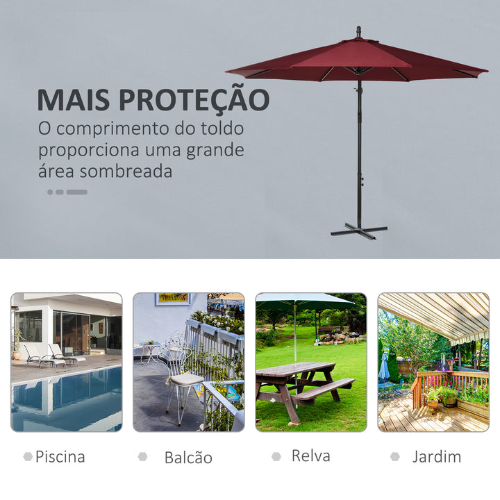 Chapéu de Sol de Jardim Ø295x245 cm Chapéu de Sol Excêntrico Inclinável com Manivela Base Cruzada Suporte de Aço e Proteção Solar para Terraço Exterior Vinho