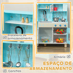 Cozinha de Madeira para Crianças acima de 3 Anos Cozinha Infantil com Sons Fogão Forno Micro-Ondas Máquina de Gelo e Acessórios 90x33,3x91,6 cm Azul