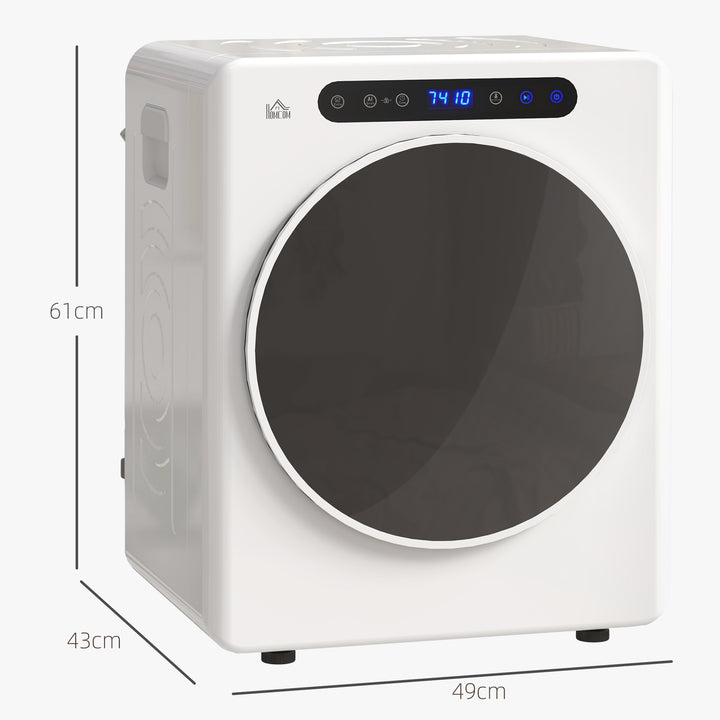 Máquina de Secar por Evacuação 3 KG Secadora de Roupa 1000W Função Antirrugas Função Esterilizar Temporizador Ecrã LED Tátil Tambor Aço Inoxidável 49x43x61 cm Branco