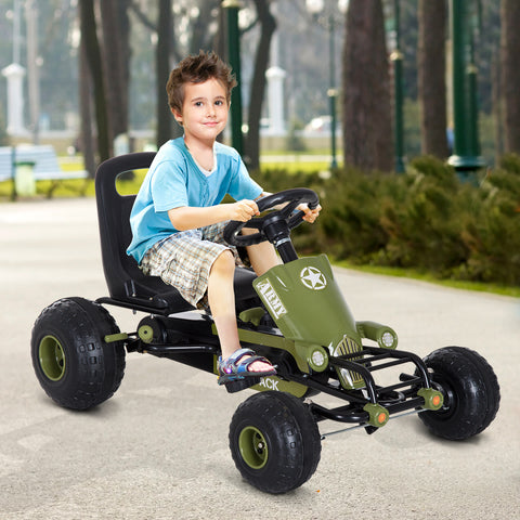 Carro de Pedais Desportivo com Assento Ajustável Embraiagem e Travão para Crianças acima de 3 Anos Carga 35kg 99x65x56cm Quadro de Aço Preto e Verde