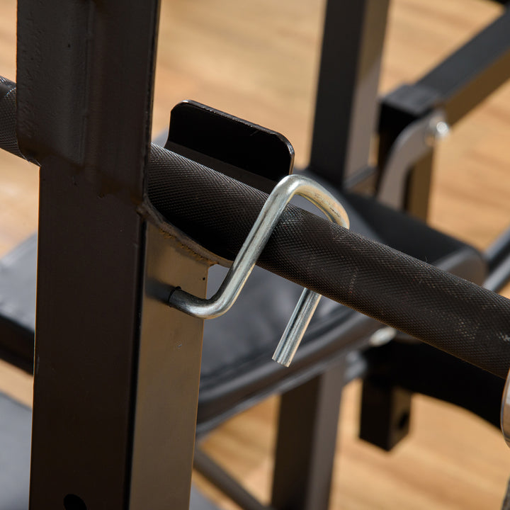 Banco de Musculação Multifuncional Banco de Pesos com Encosto Inclinável e Suporte de Barras com Altura Ajustável para Treinamento do Corpo Completo 187x140x117-136cm Preto
