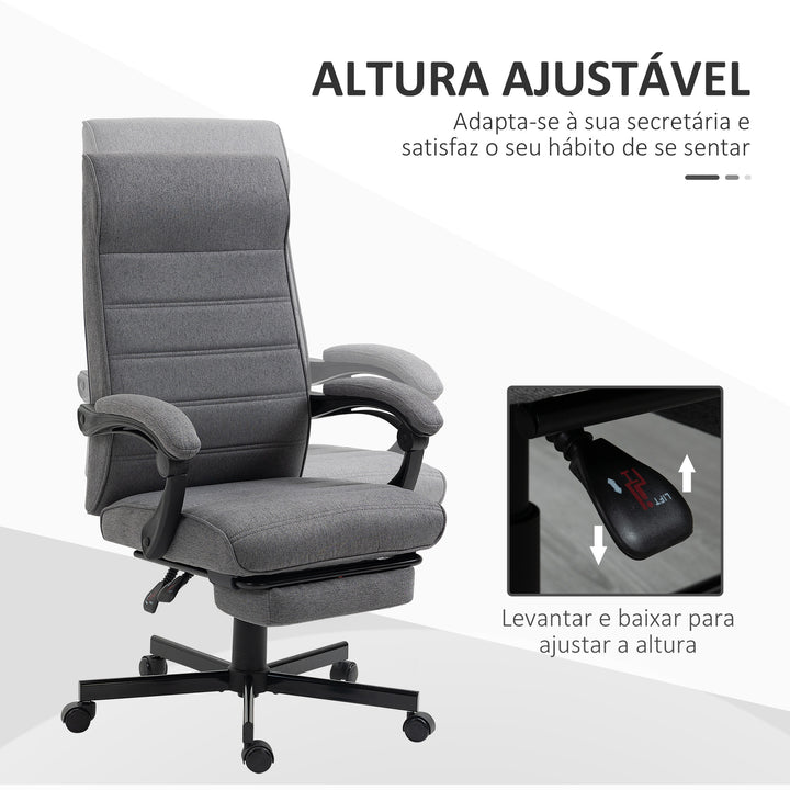 Cadeira de Escritório Giratória Cadeira de Escritório Reclinável com Altura Ajustável Apoio para os Braços Apoio para os Pés Retrátil para Sala de Estar Escritório Estúdio Carga 20kg 68x67x106-114 cm Cinza