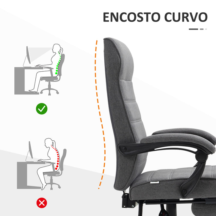 Cadeira de Escritório Giratória Cadeira de Escritório Reclinável com Altura Ajustável Apoio para os Braços Apoio para os Pés Retrátil para Sala de Estar Escritório Estúdio Carga 20kg 68x67x106-114 cm Cinza