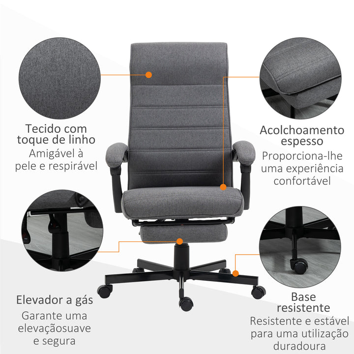 Cadeira de Escritório Giratória Cadeira de Escritório Reclinável com Altura Ajustável Apoio para os Braços Apoio para os Pés Retrátil para Sala de Estar Escritório Estúdio Carga 20kg 68x67x106-114 cm Cinza