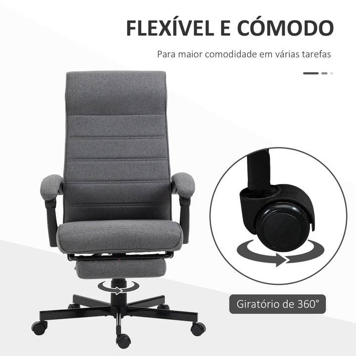 Cadeira de Escritório Giratória Cadeira de Escritório Reclinável com Altura Ajustável Apoio para os Braços Apoio para os Pés Retrátil para Sala de Estar Escritório Estúdio Carga 20kg 68x67x106-114 cm Cinza